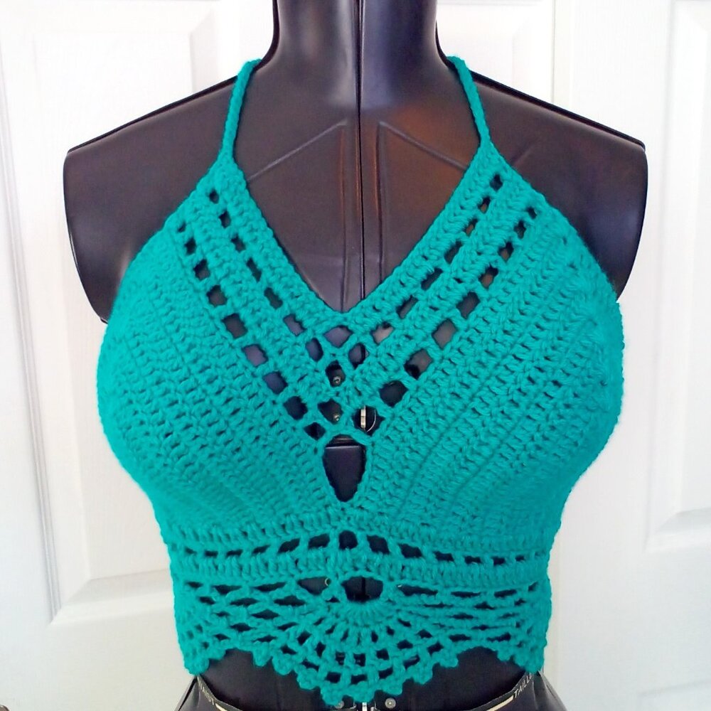 Handed Crafted Halter Top, Color Blue, Size M/L